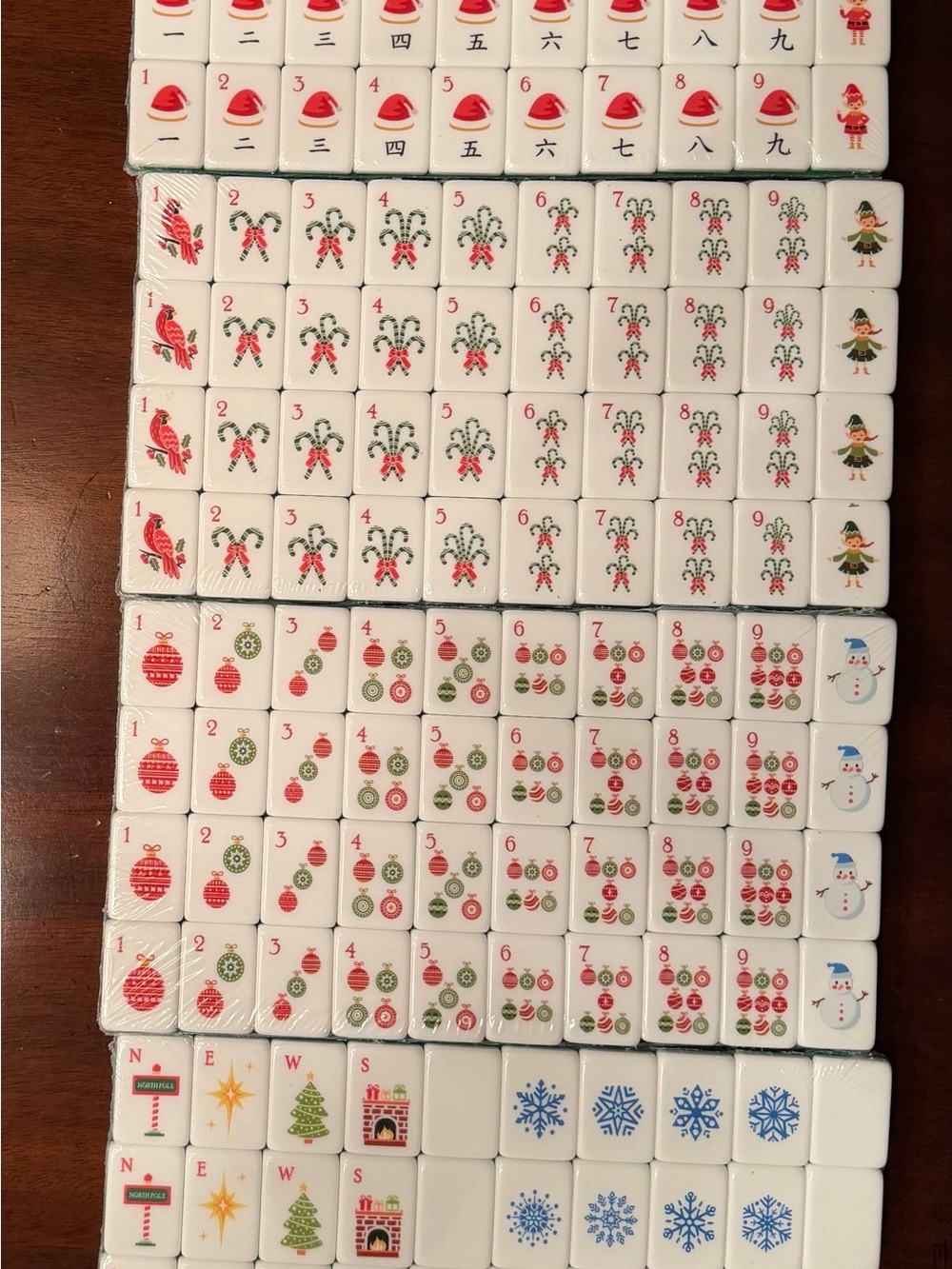 Holiday-Themed Mahjong Tile Set - White with Red & Green Accents